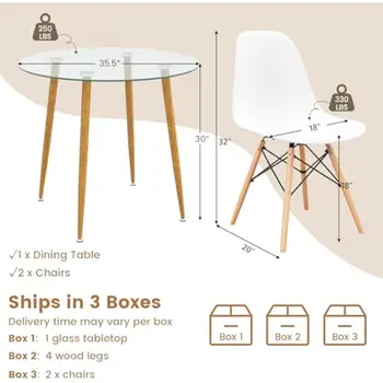 moderní třídílná jídelní souprava s kulatým stolem z tvrzeného skla a 2 židlemi s vysokým opěradlem pro úsporu místa při stolování 8 nejlepší prodej stoly z tvrzeného skla - №2