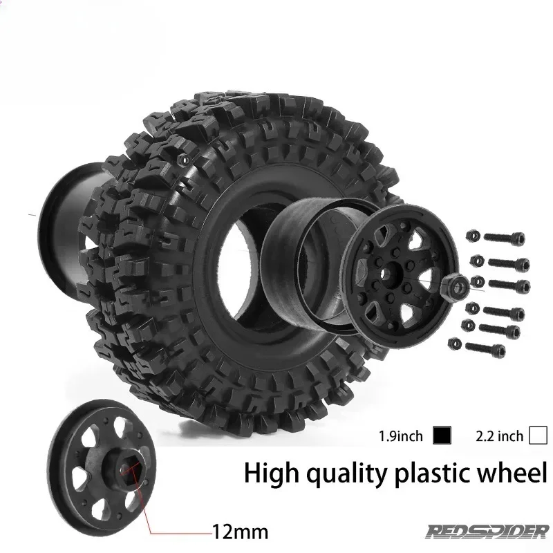 4 SZT. Koła i opony do RC Crawlerów 1,9 cala, białe plastikowe piasty + gumowe opony terenowe, do Axial SCX10 TRX4 1:10, wytrzymałe zamienniki