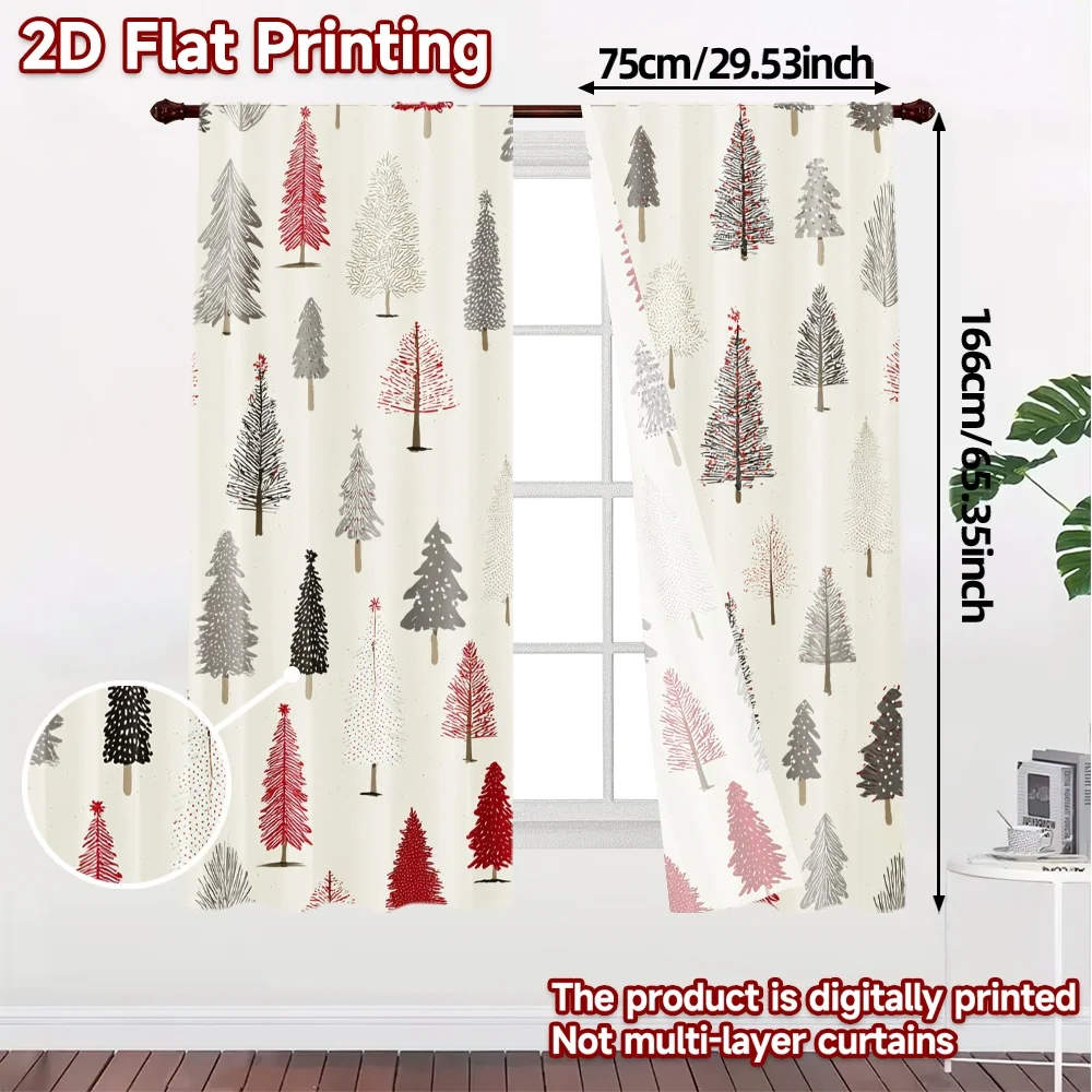 2D Flat Printing,JIT 2pcs, Curtains (Without Rod) Festive Trees Chic Contemporary Curtains Versatile Polyester Fabric Curtains