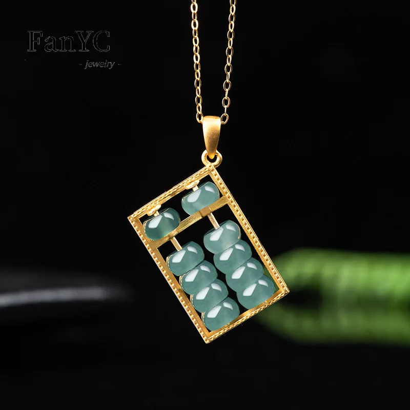 

Natural Jadeite Blue Water Abacus Pendant S925 Silver Inlaid Hand-carved Exquisite When Ice Jade Necklace Men Women Holiday Gift