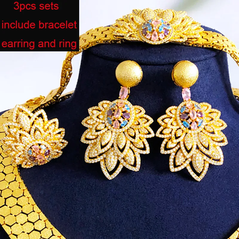 

GODKI Trendy 3PCS Luxury Blue Green Zircon Statement Jewelry Set For Women Wedding Indian African Dubai Bridal Necklace