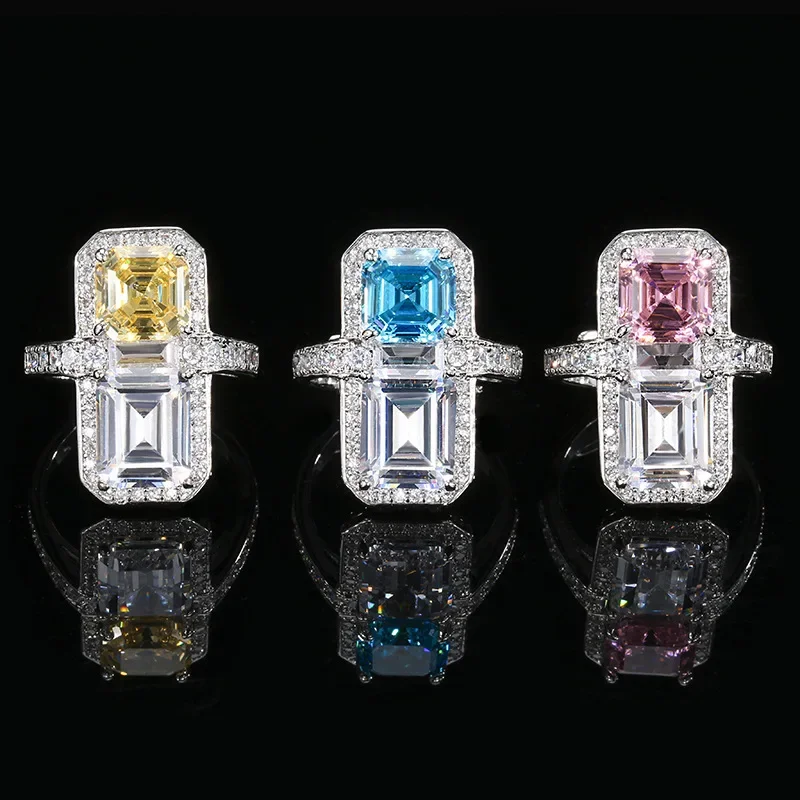 

Gorgeous Square Two Tone Gemstone Adjustable Rings Yellow Blue Pink Combinations High End and Trendy Style for Women Jewelry