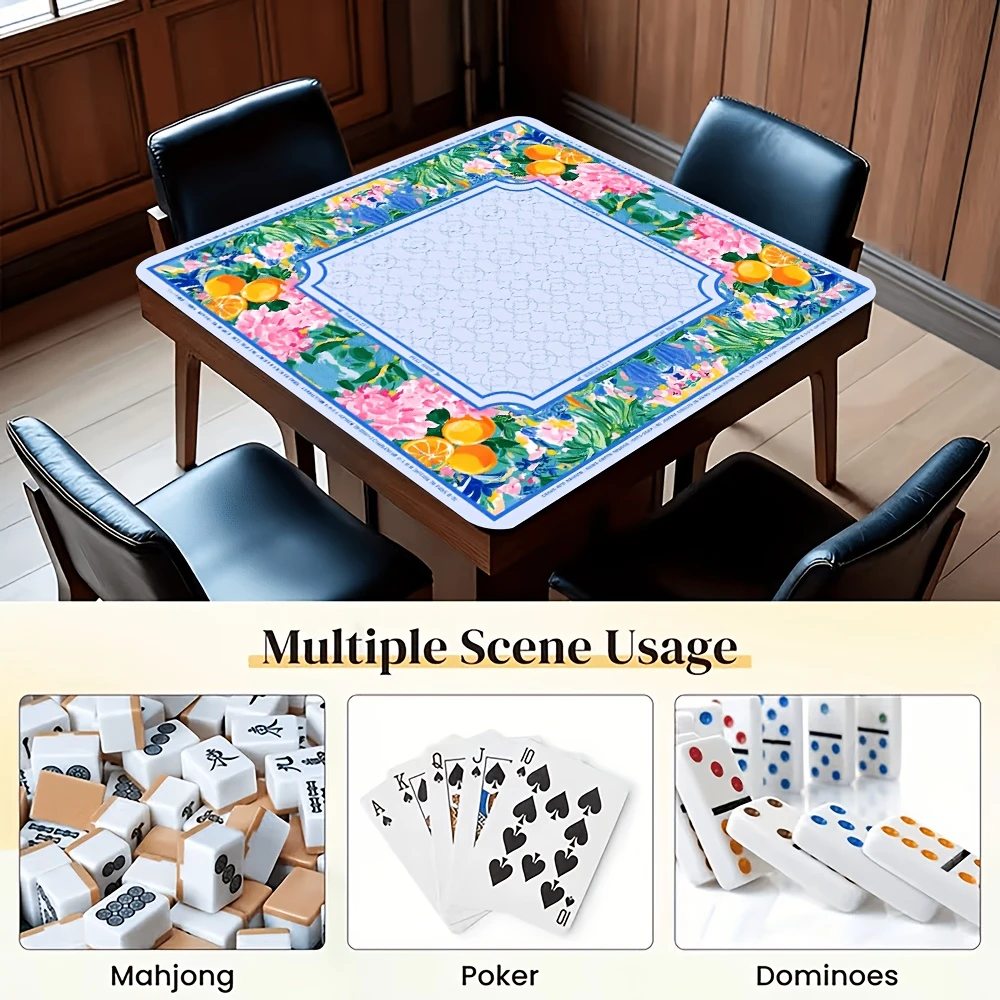 VIKAMA Fresh Fruit Flower Print Mahjong Pad Silent Non-Slip Rubber Game Mat Multifunctional Poker Dining Table Protector