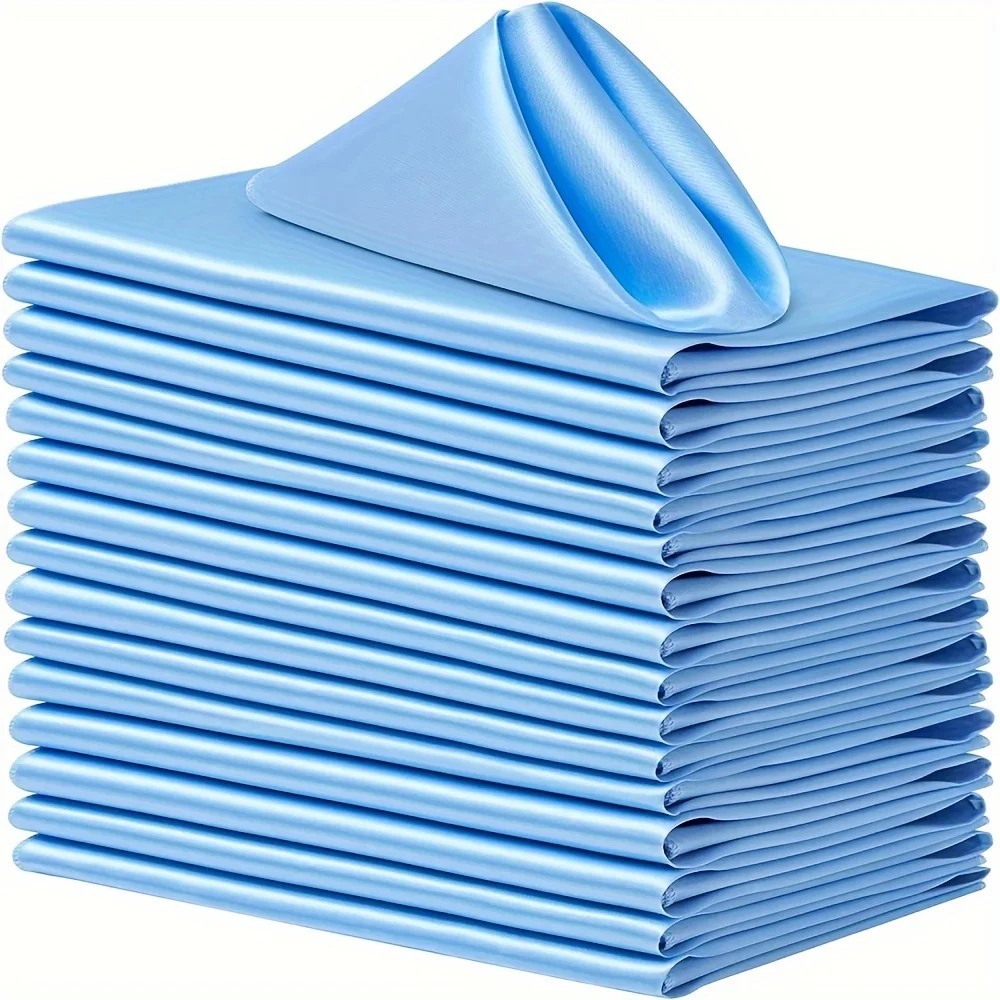 VIKAMA Light Blue Satin Cloth Napkins 16pcs Soft Washable Shiny Square Dinner Napkins for Wedding Party Table Decor
