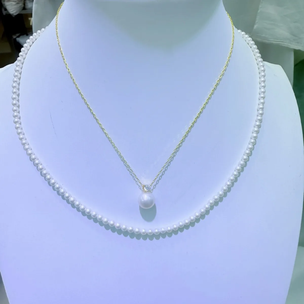 

Brand new/set AAAA5-6mm natural white pearl necklace 18 inch/pendant 8-9mm 925s