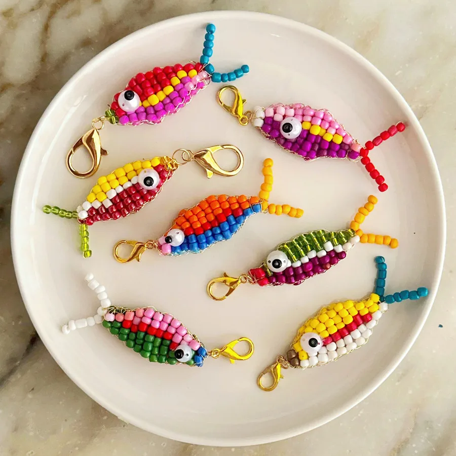 Cute Handmade Bead Fish Backpack Bag Zipper Pendant Hanging Decoration Girls Student Keychain Hangings DIY Accessories Ornaments