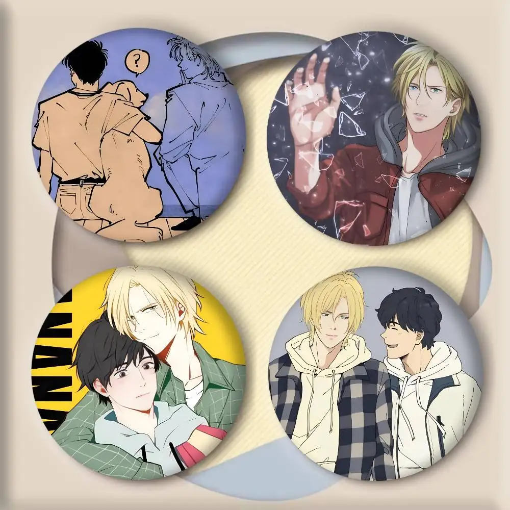 Anime B-BANANA FISH Manga Badges Round Cosplay Pin Bag Decor Fans Collect Friends Gifts Brooch Souvenir