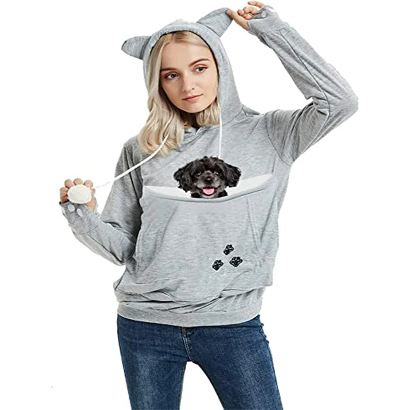 

2023 Spring and autumn Cat Lovers Hoodie Kangaroo Sweatshirt Dog Cat Pet Paw Animal Pocket Female clothing hooded sweatshirt