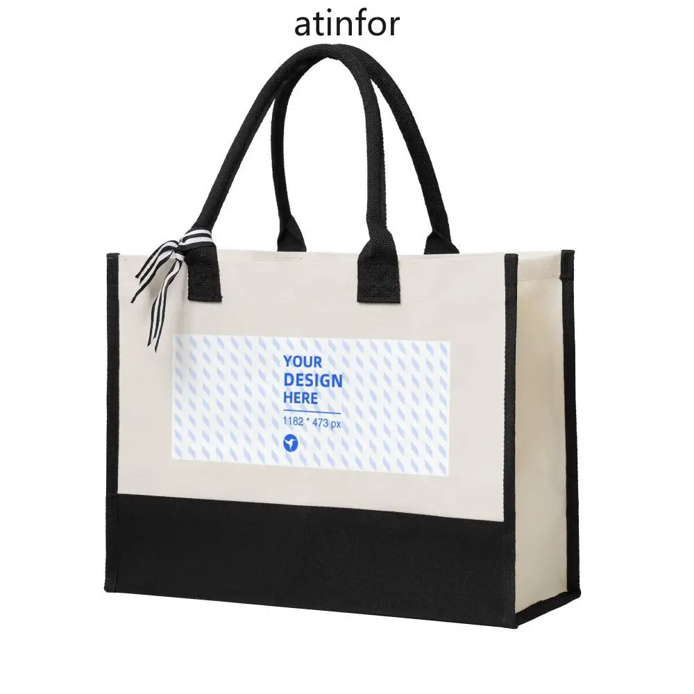 atinfor Wholesale Customize 43cmx17x32CM 3D Canvas Splicing Tote Gift Shopping Bag -Two sided area Printing