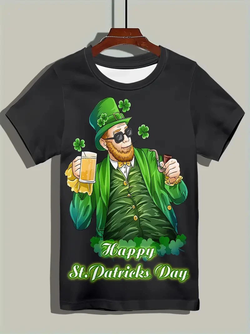 الأيرلندية خمر سانت باتريك يوم رجل تي شيرت سانت باتي يوم البرسيم الأخضر ثلاثية الأبعاد تي شيرت مطبوع المألوف عادية بلوزات مستديرة العنق Chilren