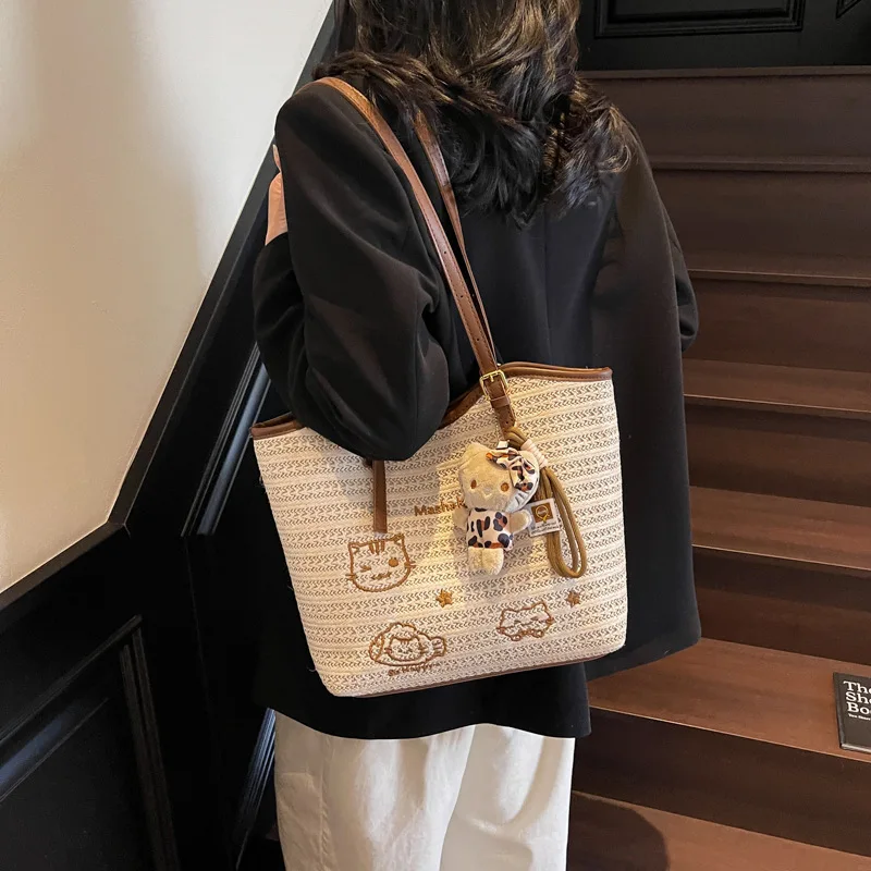 حقيبة حمل صيفية جديدة من القش لعام 2025 - عطلة على شاطئ البحر، سعة كبيرة الحجم للتنقل والسفر