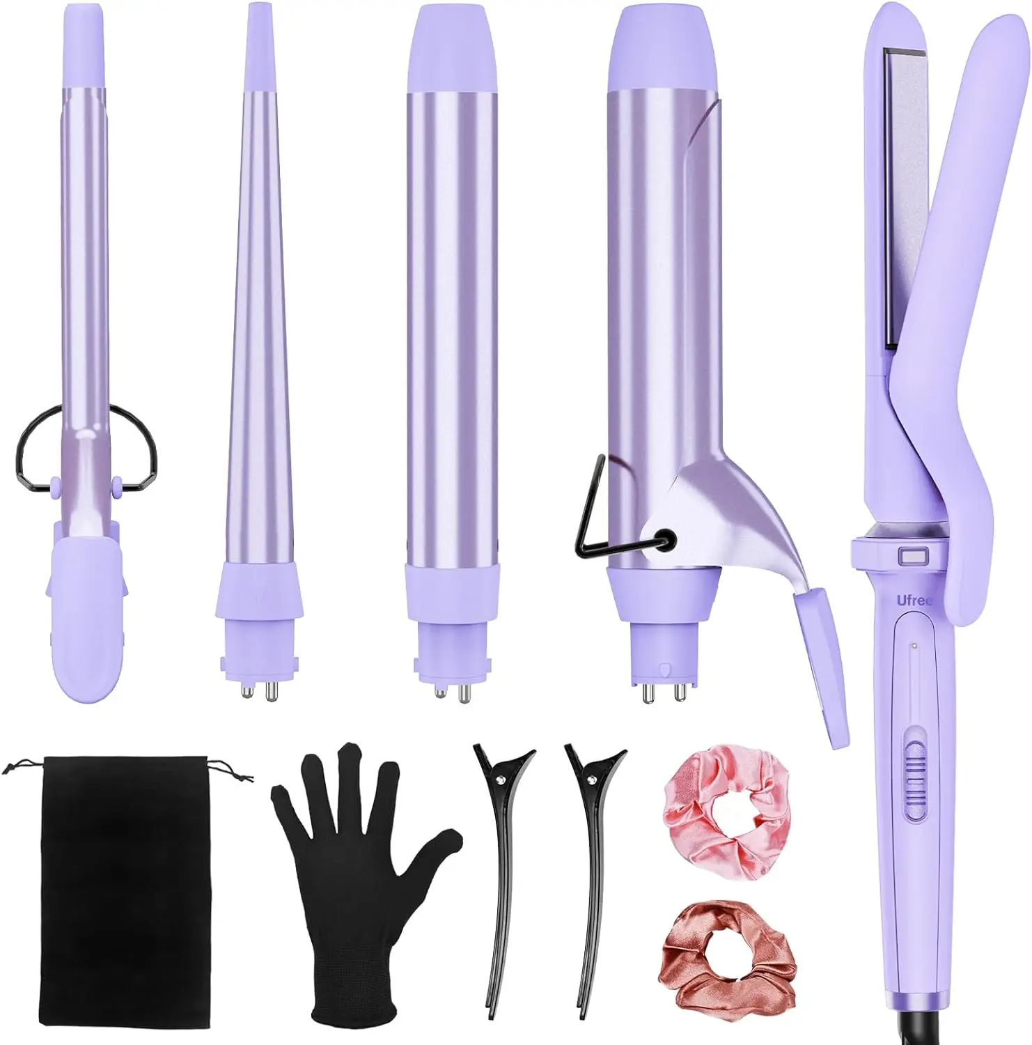 

5-in-1 Ceramic Curling Iron Set with Interchangeable Barrels, Dual Voltage Hair Straightener for Women