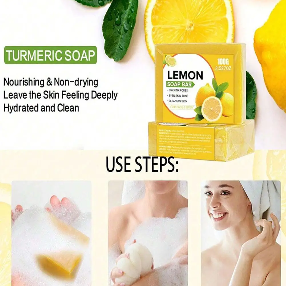 100g Lemon Turmeric Kojic Acid Soap Natural Brightening Dull Oil Skin Clean Control Care Improves Skin Face Gentle B8Y4