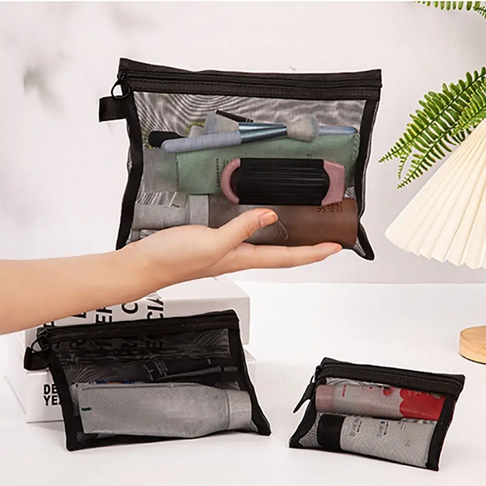 Travel Organizer Transparent Cosmetic Bag With Zipper Mesh Makeup Case Storage Pouch Women