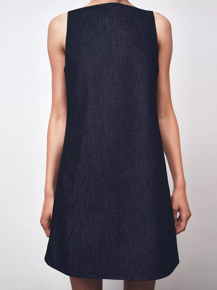 Faionable Bal ort Denim Dr ZA2025 New Summer Women's Clothing Svel Versatile Dr for Par Pure Color