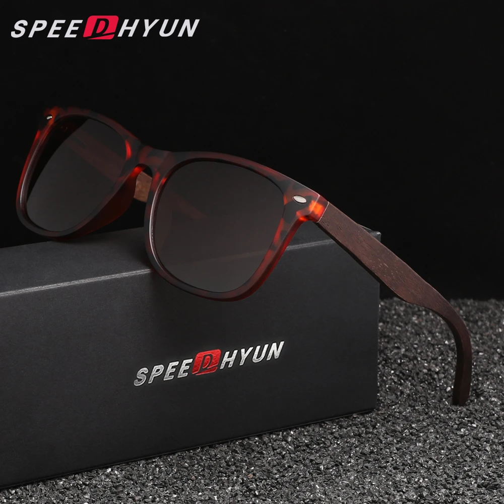 

SPEEDHYUN солнцезащитные очки из натурального дерева для мужчин/женщин, поляризационные UV400, прямоугольные модные очки в стиле ретро TR90, ветрозащитные очки в оправе