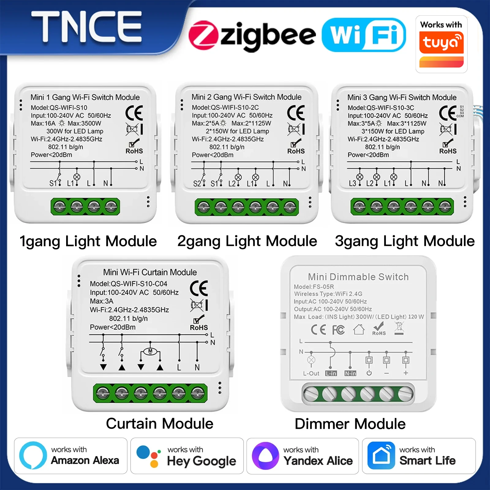 

Мини-модуль TNCE Tuya с Wi-Fi/Zigbee, умный двухсторонний контроллер «сделай сам», с голосовым управлением через приложение и поддержкой Alexa, Google Home