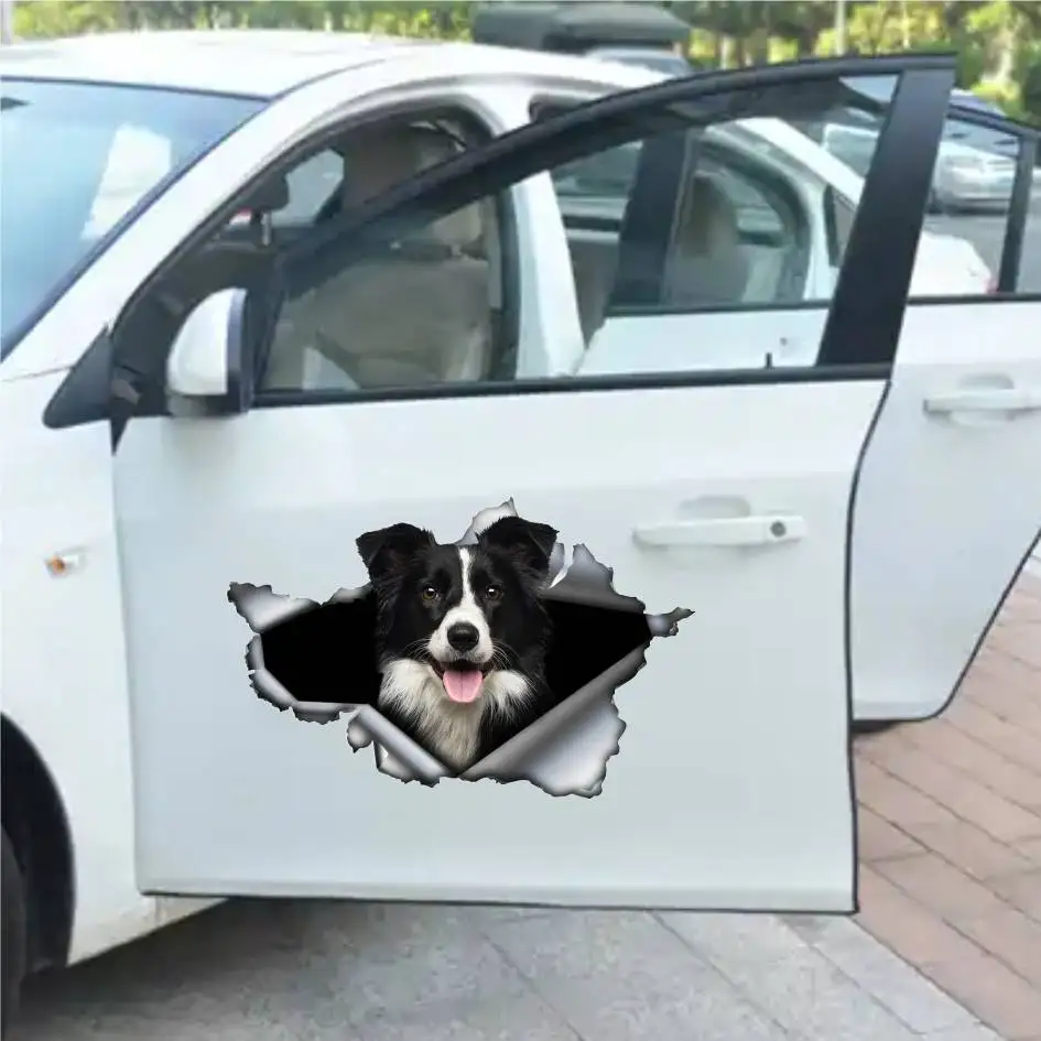 Funny Pet Dog Decal BORDER COLLIE 3D Torn Car Sticker Original Design Car Trunk Bumper Decoration Custom Vinyl Decal