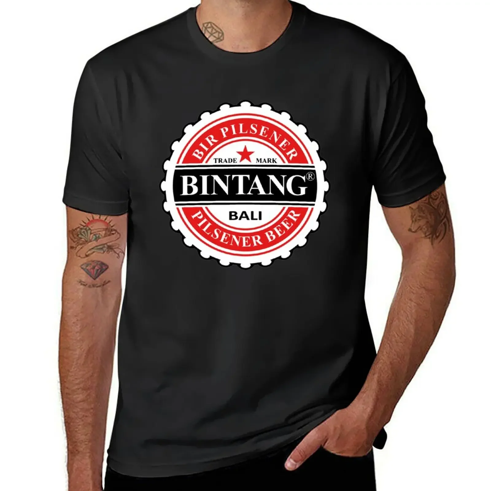 Bintang-メンズ速乾性プリントTシャツ,ビールスタイルのストレートTシャツ,サマートップ