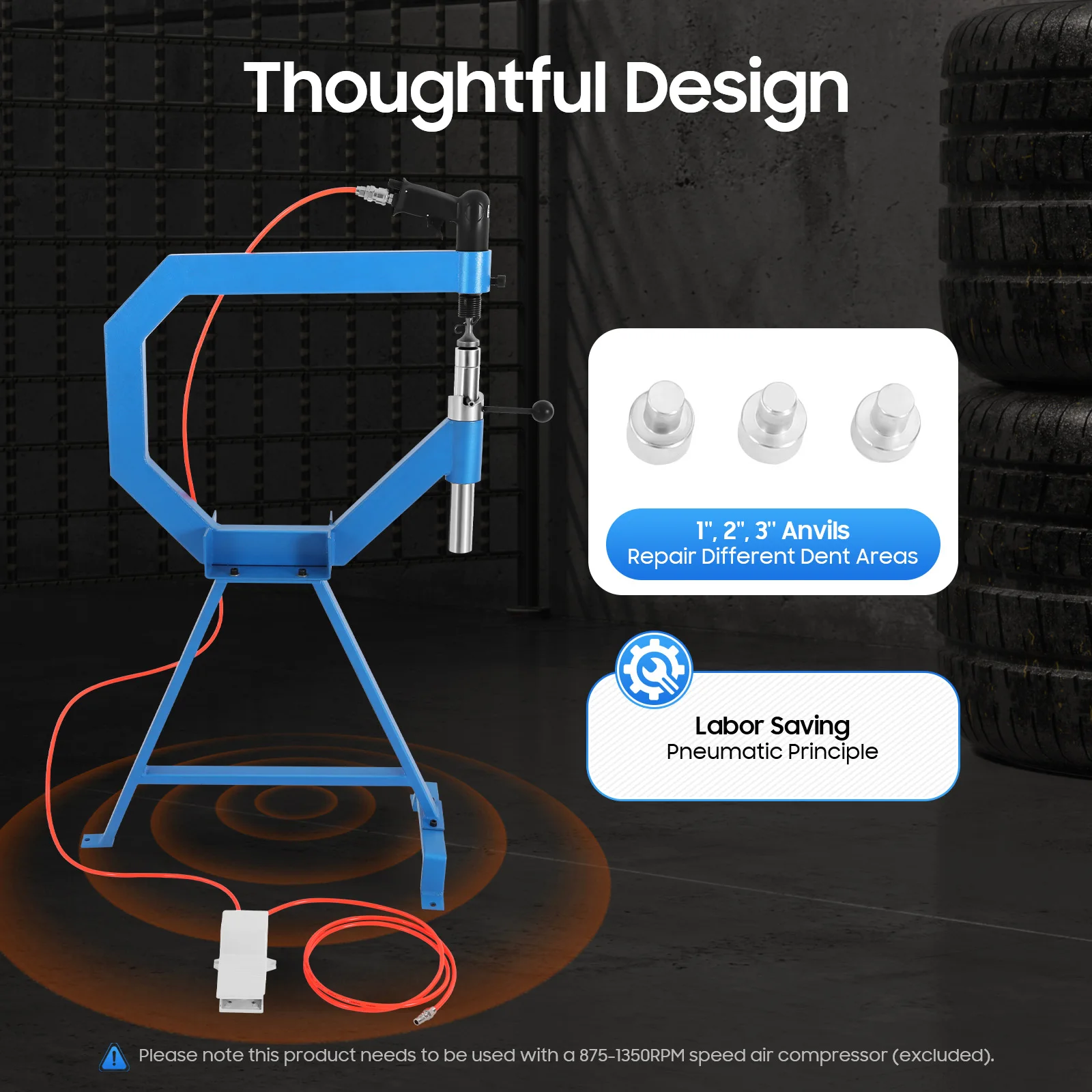 

Pneumatic Planishing Hammer for Sheet Metal, Pneumatic Metal Planishing Hammer 875-1350RPM, for Auto Body Dent Repair