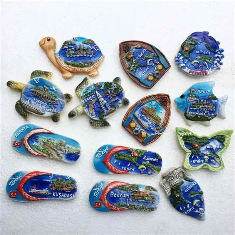 

Turkey Fridge Magnet Tourist Souvenirs Aegean Kusadasi Alanya Fethiye Turtle Fish Dolphin Butterfly Slipper Refrigerator Magnets