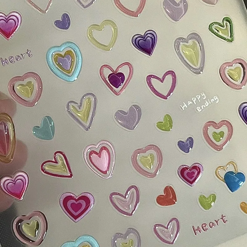 Colorful Dopamine Jelly Scrapbook Stickers 3D Pink Heart Decal Cute Heart Pattern for DIY Journal  Kawaii Nail Decals for Girls image 5
