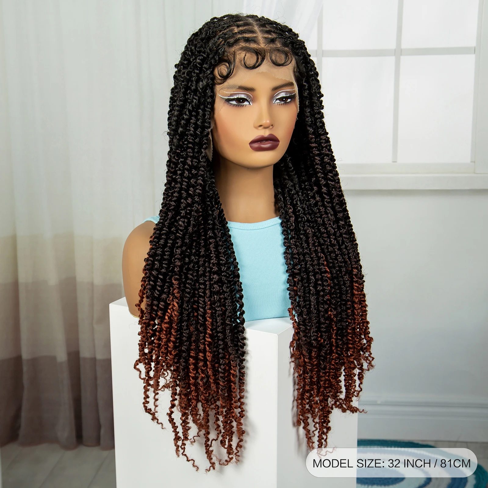 32Inch Synthetic Lace Braiding Wigs HD Full Lace Twisted Braids Wigs with Baby Hair Lace Front Braided Wigs for Blacke Women