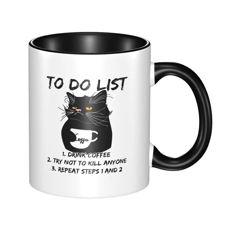 1 pc 11oz Portable Ceramic Coffee Cup Black Cat Design Travel Mug for Coffee Lovers Cat Lovers Women Man Gifts To Do list Mugs