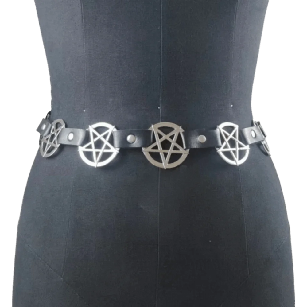 Layered Tassel Chains Pentagram Metal Chain Punk Luxury Design Waist Belt Y2K Trendy Brand Hollow Star PU Leather Waist Strap