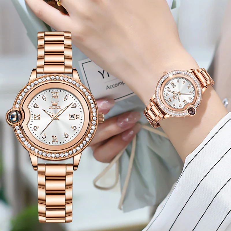 OLEVS New Arrival Elegant Design Rhinestones Dial Waterproof Quartz Movement Business Women Analog Wrist Watch reloj para mujer