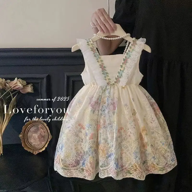 

Girls' Summer Dress 2026 New Style Children's Baby Princess Western-style French Floral Vest Dress