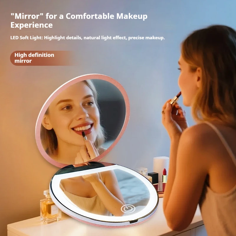 Mini Pocket Double Sided Dressing Mirror Portable Flip LED Cosmetic Mirror