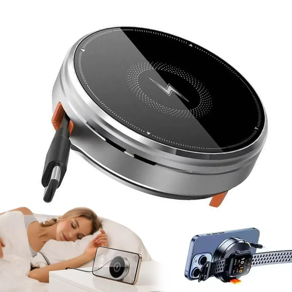   Para magsafe cabo retrátil carregador sem fio telefone relógios fones de ouvido acessório carregamento rápido suporte carregador dissipação calor