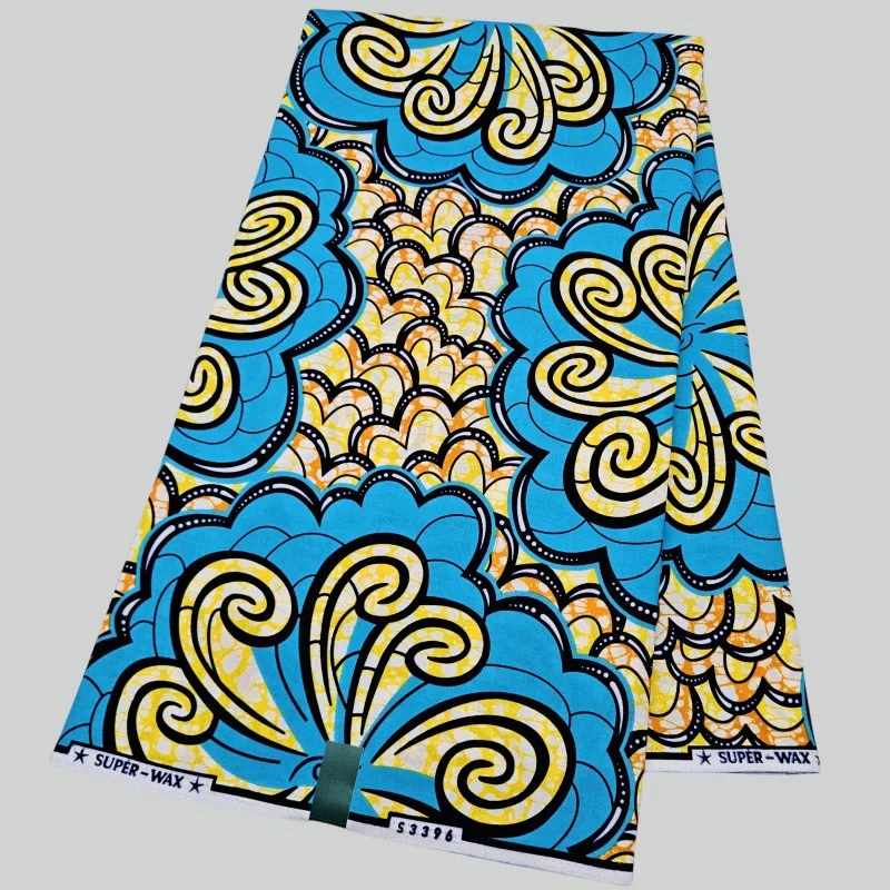 

Сине-розовая хлопковая африканская восковая ткань с цветочным принтом для шитья, летние осенние классические брюки, подушки шириной 46 дюймов, длина 6 ярдов, R4008