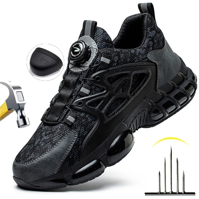 

Men's Construction Boots Steel Toe Work Shoes Safe Shoes Rotary Button Breathable Anti-smash Anti-Puncture Safety Sneakers 37-50