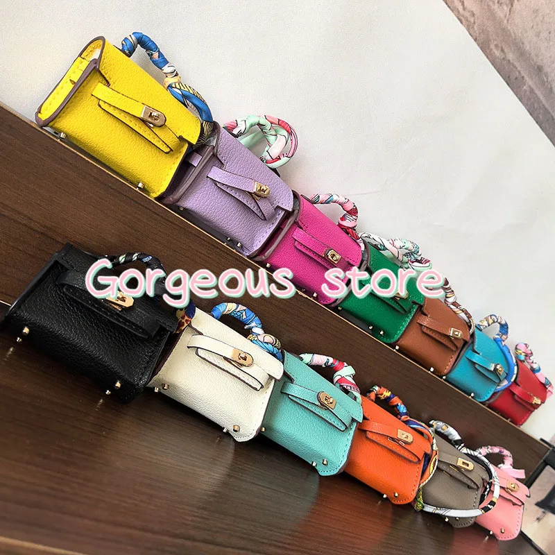 Long Style Mini Kely Gorgeous Bag Pendant Cute Earphone mini Premium Leather Creative Car Key Chain Pendant Decoration Gift