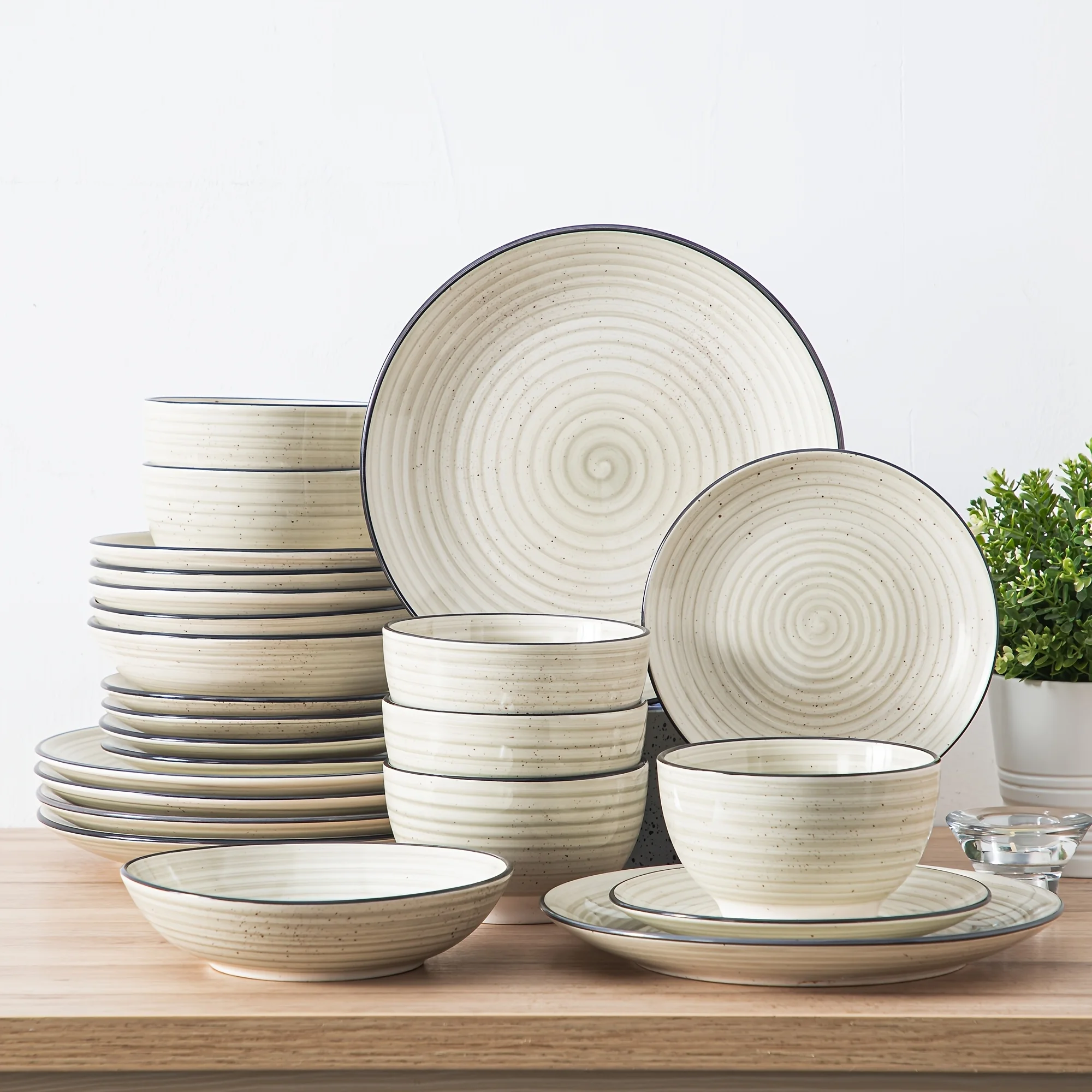 

24pcs Double-sided Handpainted Spirals Pattern Dinnerware Sets, Service for 6