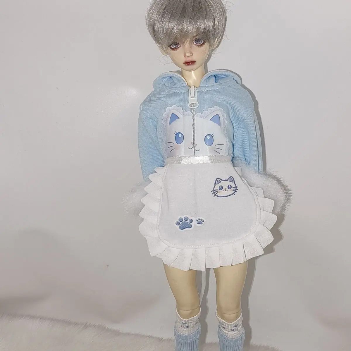 

1/4 1/6 Doll's Clothes Suit Top+apron+leg Covers for 45/30cm Bjd Doll Cat Ear Zipper Coat Dress Up Toys Doll Accessories,No Doll