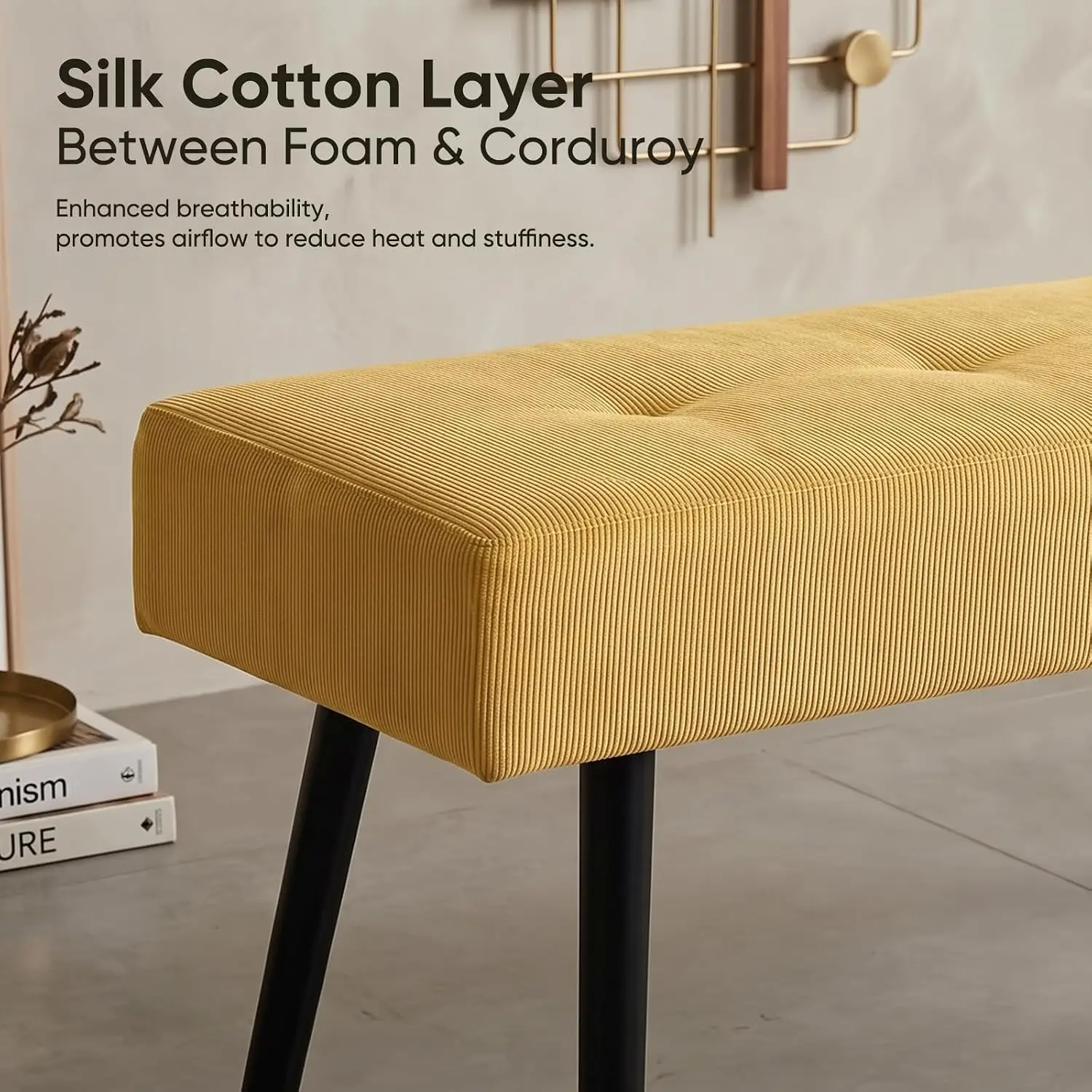 Entryway Bench - Bench for Bedroom, Modern Ottoman End of Bed, Corduroy Padded Benches for Living Room, Foyer, Mudroom, Hallway
