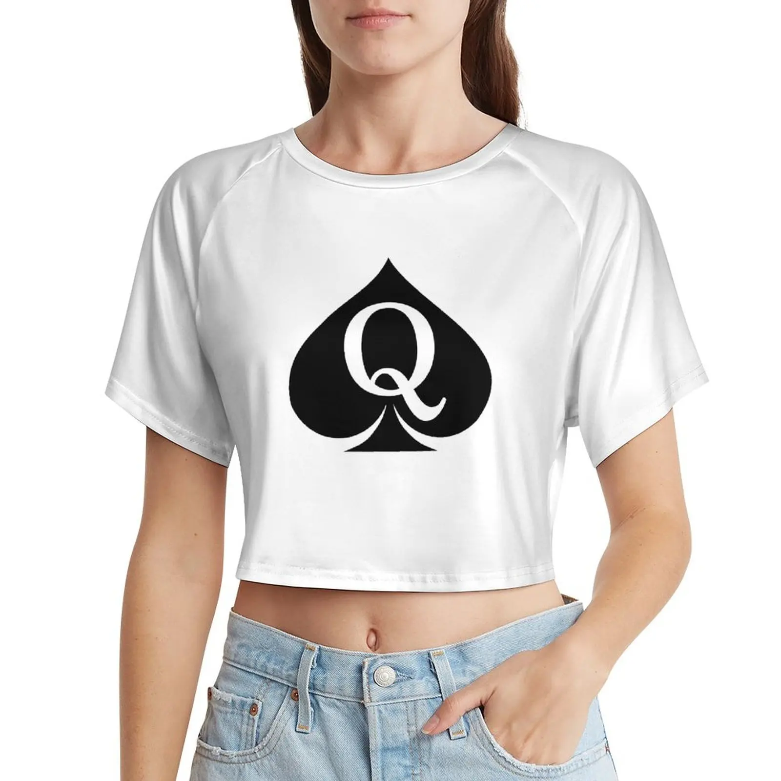 Queen of Spades Womens Short Sleeve Cropped T-Shirts Summer Crop Tops Casual Round Neck Short Basic Tees