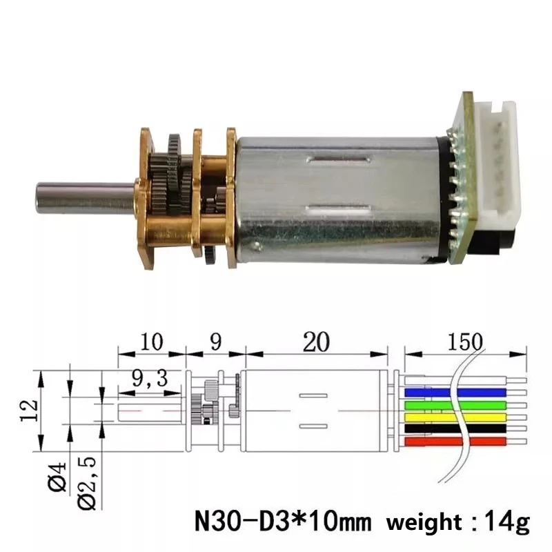 GA12-N30 엔코더 장착 기어 모터 12V DC 마이크로 감속 모터 로봇용 저속 홀 엔코더
