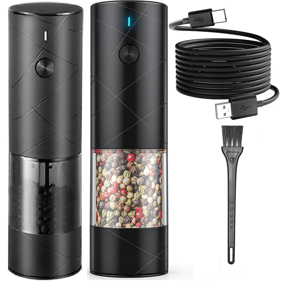 2Pack Electric Salt and Pepper Grinder Set USB Rechargeable with Warm LED Light, Adjustable Coarseness Large Capacity