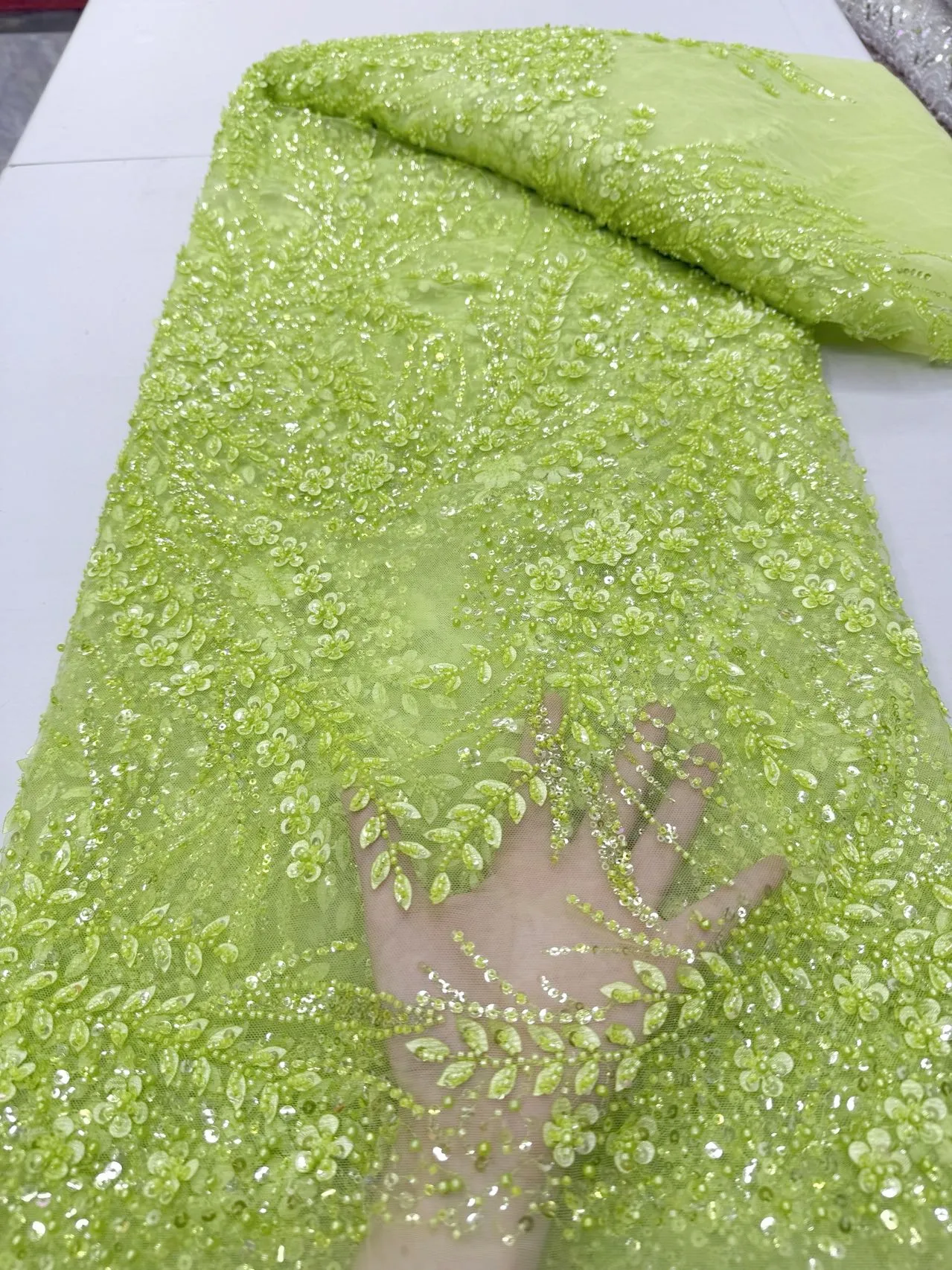 

Latest African Sequins Beads Lace Fabric 2025 High Quality Lace Material French Nigerian Lace Fabrics For Women Party