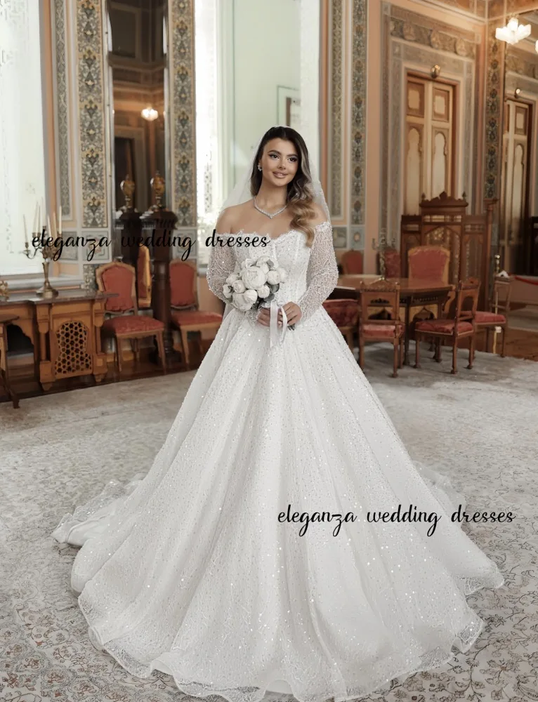 Customzie Elegant wedding Dress, sweet collar, long sleeve, Sparkling Women's wedding dress, puffy skirt vestidos de novia 2025