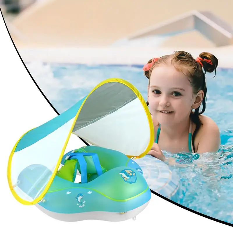 Flotador de natación para niños pequeños, anillo flotante para piscina con dosel para el sol, asiento inflable para deportes al aire libre, entrenador de 3 a 36 meses