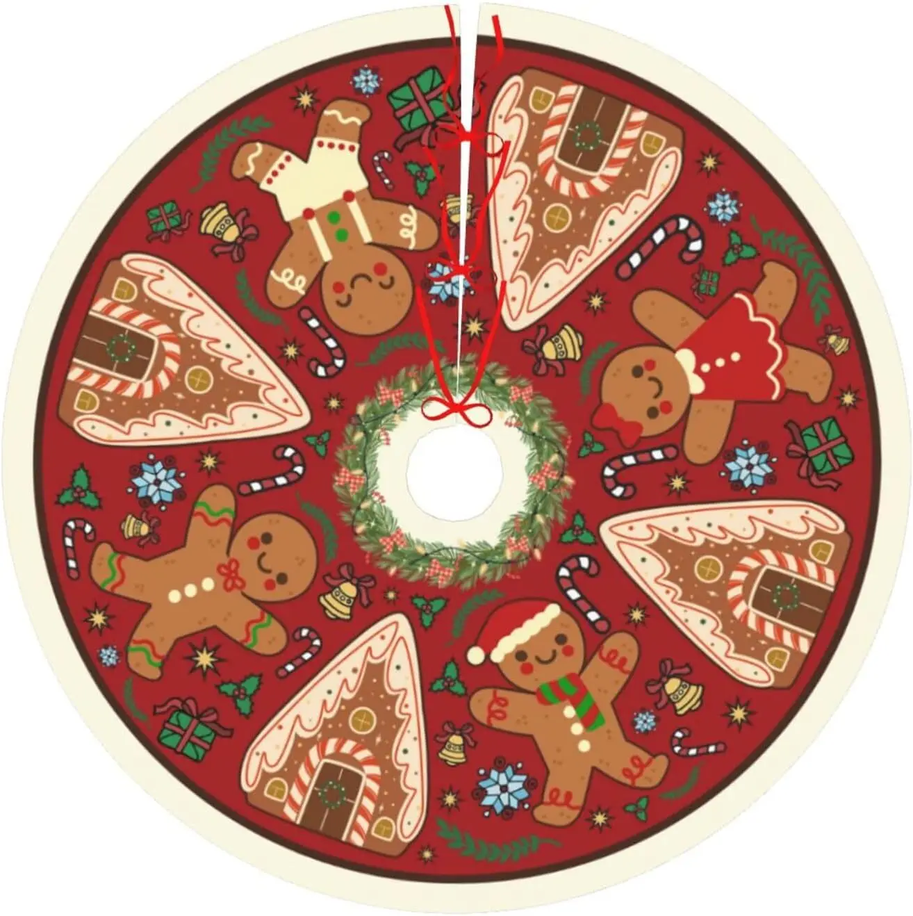 Falda de árbol de Navidad de caramelo de hombre de jengibre, estera de árbol de Navidad de 30 pulgadas, suministros para fiestas navideñas, decoraciones para árboles de Navidad