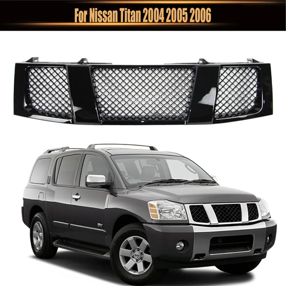 

Для Nissan Titan 2004-2006 аксессуары для стайлинга автомобилей, маска переднего бампера, тип ABS, глянцевая черная гоночная решетка, решетки радиатора