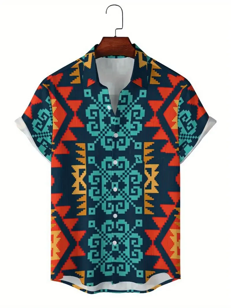 Vintage Herren hemd ethnischen Harajuku Print Outdoor lässig Kurzarm Hawaii Hemden Herren Mode übergroße Kleidung Laper Tops