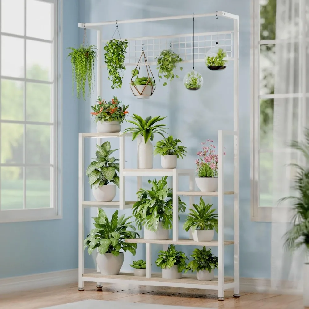 

Indoor tall plant racks with growth lights, multiple 6-layer metal plant racks for indoor plants, and large plant display racks