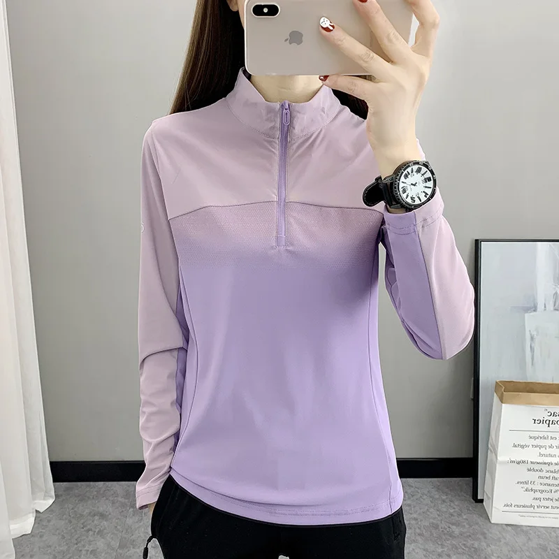 Women Play High Speed  T-shirt Collar are Fast Drying Sport Long-sleeved Ice Run Clothing Breathable Mountaineering Wear Abso